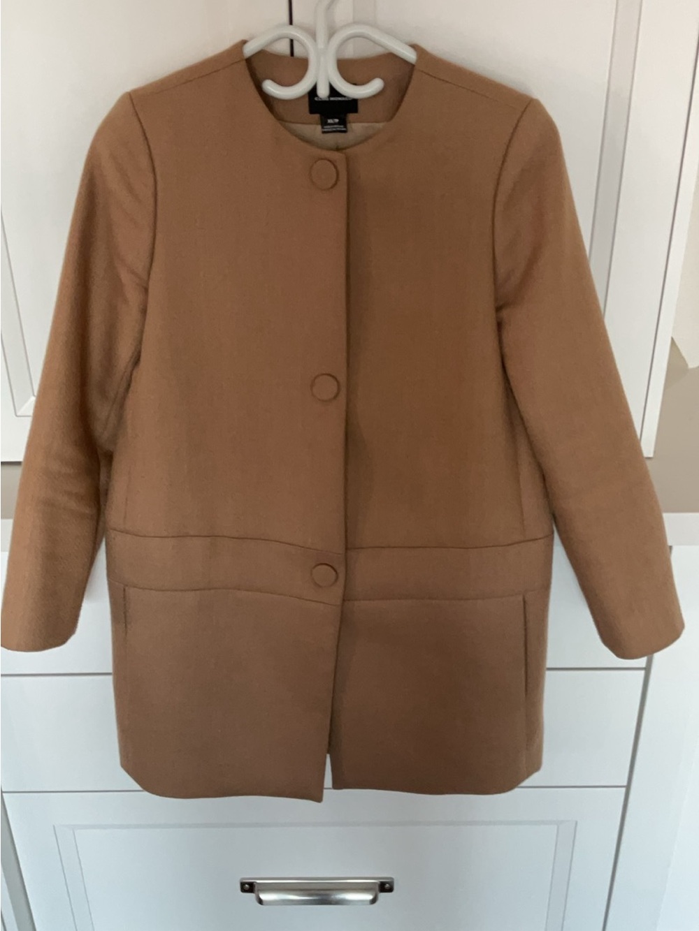 CLUB MONACO Camel Wool-Blend Collarless Pea Coat